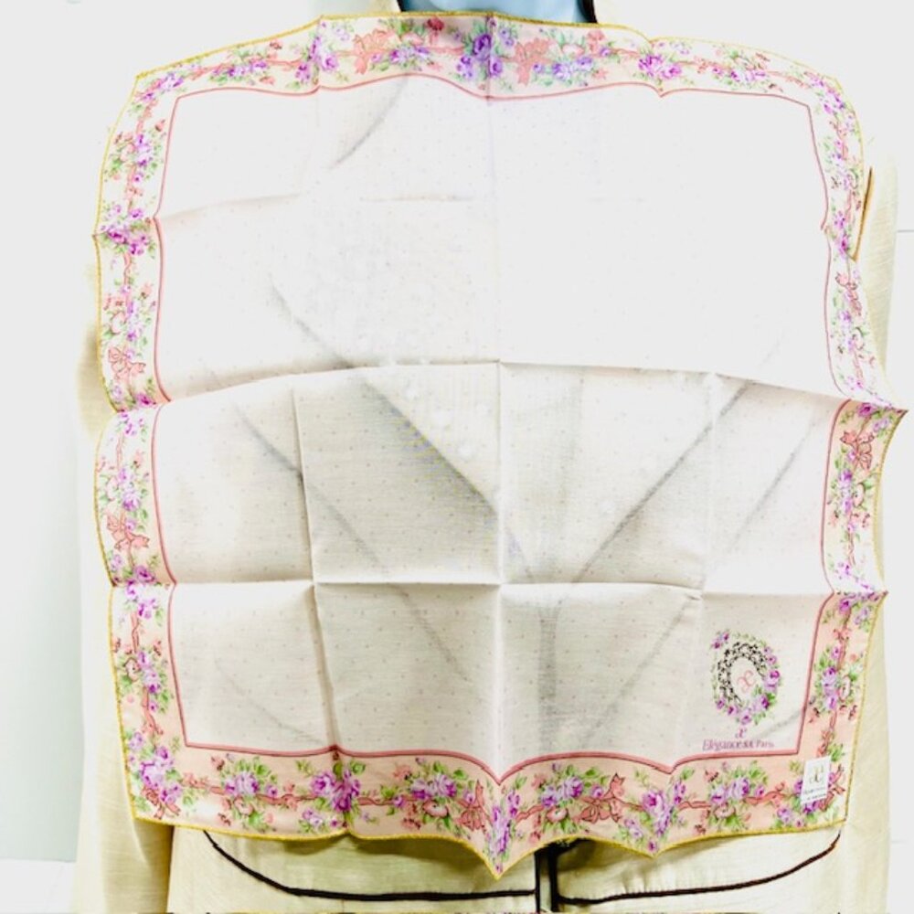 New W/ Box ee Elegance S. A  Paris Handkerchief 19" Cotton light pinkFlora  (21 - Picture 4 of 7